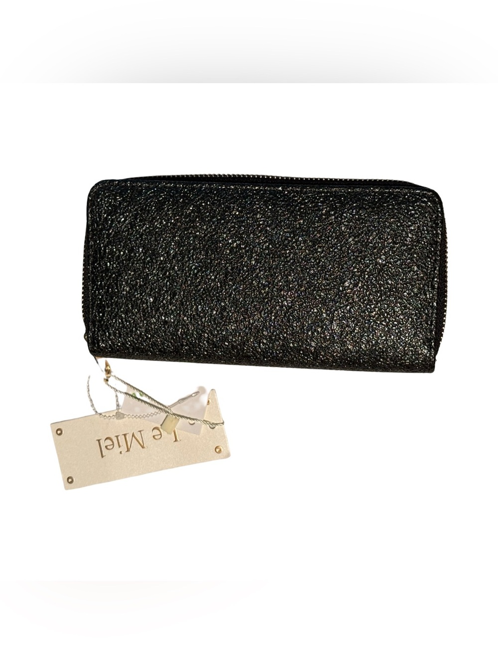 Le Miel Black Shimmer Zip-Around Continental Long Wallet